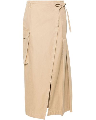 Dries Van Noten Long Kilt-Inspired Cotton Skirt With Pleats And Patch - Natural