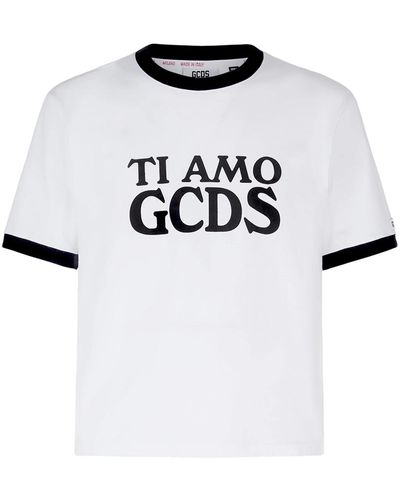 Gcds Cropped T-Shirt With Embroidered Logo - White