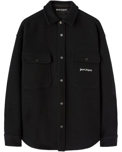Palm Angels Shirt Jacket With Embroidery - Black