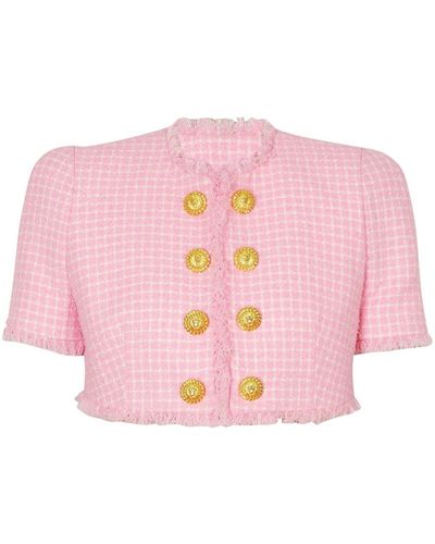 Balmain Chequered Crop Jacket - Pink