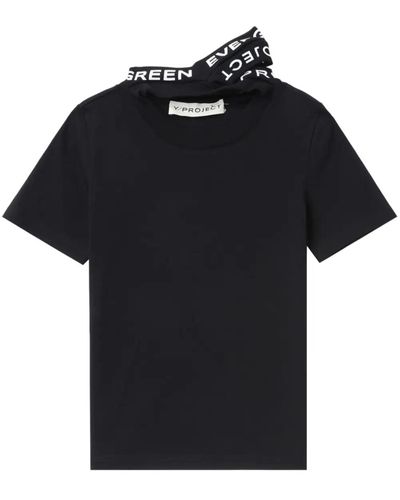 Y. Project T-Shirt With Triple Collar And Logo Print - Black