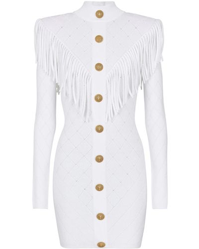 Balmain Short Dress With Fringes - White