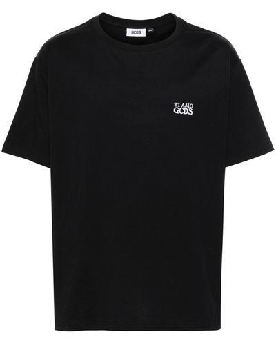 Gcds Cotton T-Shirt With Embroidered Logo - Black