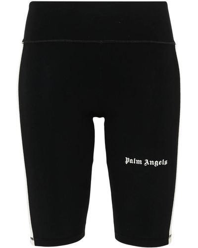 Palm Angels Cyclist Track Shorts With Print - Black