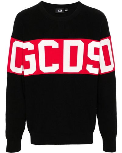 Gcds Cotton Sweater With Knitted Logo - Black