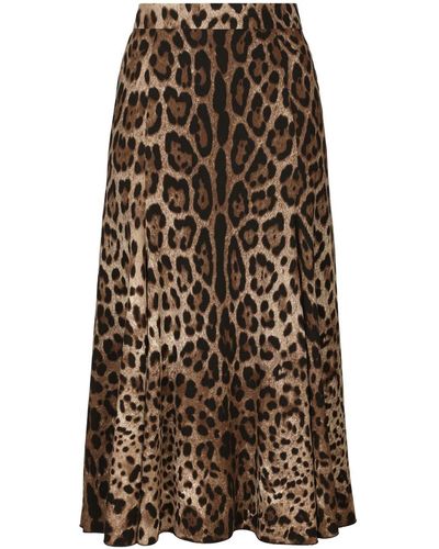 Dolce & Gabbana Leopard High-Waisted Skirt - Brown