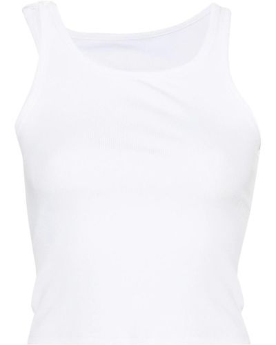 MM6 by Maison Martin Margiela Ribbed Cotton Cut-Out Tank Top - White