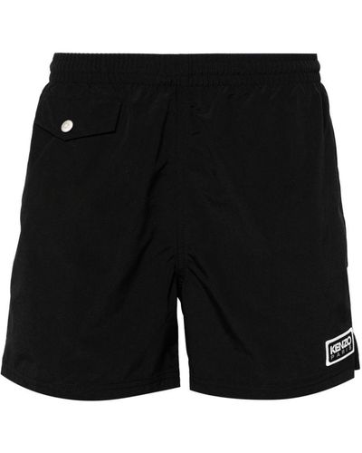 KENZO Swim Shorts With Logo Patch - Black