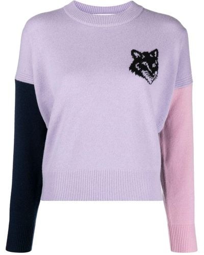 Maison Kitsuné Sweater With Color-Block Design - Purple