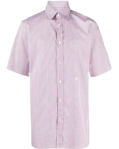Maison Margiela Striped Cotton Shirt With Embroidered Logo - Pink