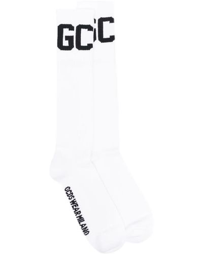 Gcds Two-Tone Socks With Logo Print - White