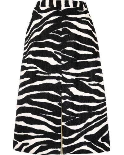 Dries Van Noten Midi Skirt With Zebra Print - Black