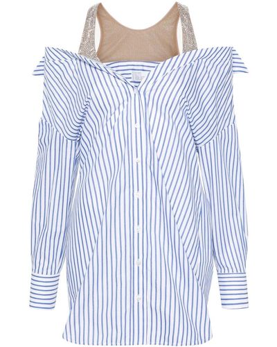 GIUSEPPE DI MORABITO Layered Striped Shirt Mini Dress - Blue