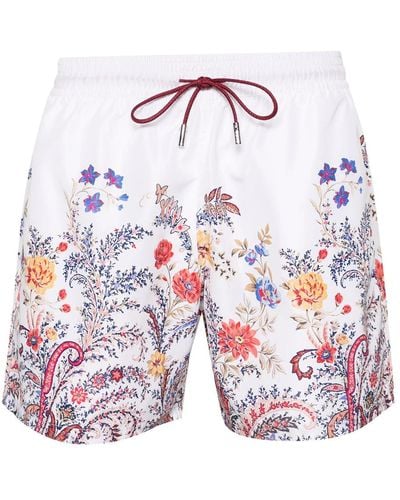 Etro Swim Shorts With Floral Print - White