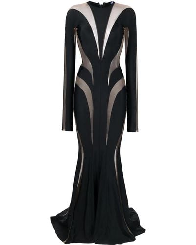 Mugler Long Flared Dress With Cut-Out - Black