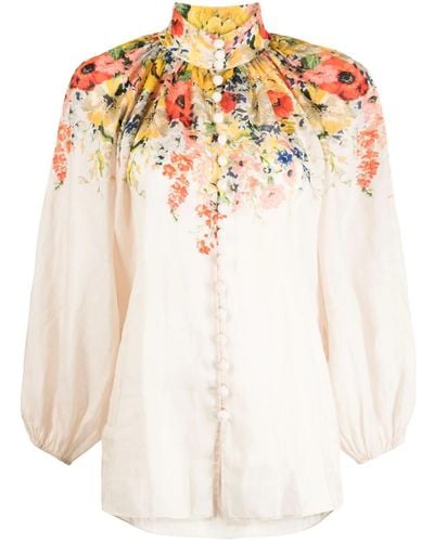 Zimmermann Alight Linen Blouse With Floral Print - White