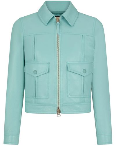 Tom Ford Cropped Leather Jacket - Blue