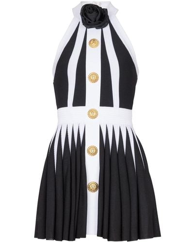 Balmain Short Dress With Flower Appliqué - Black