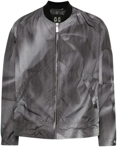 44 Label Group Crinkle Bomber Jacket With Graphic Print - Grey