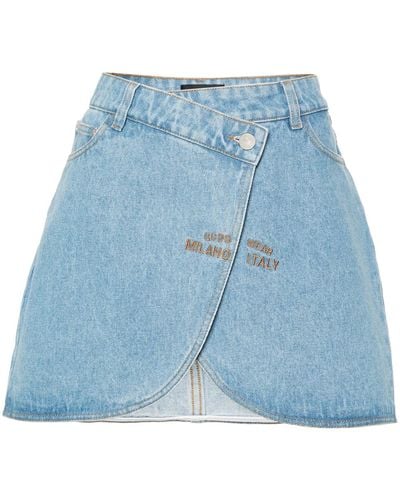 Gcds Denim Miniskirt With Embroidered Logo - Blue