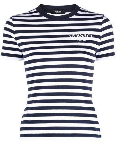Versace Striped T-Shirt With Embroidery - Blue