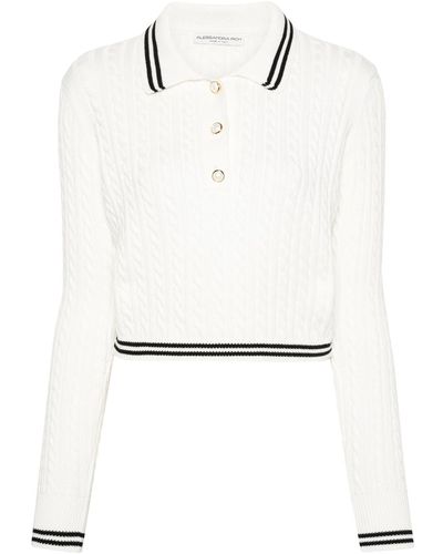 Alessandra Rich Cable Knit Polo Jumper - White