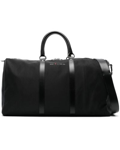 Kiton Nylon And Leather Duffle Bag With Logo Print - Black