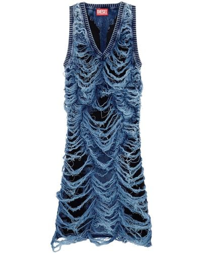DIESEL Destroyed T- Mini Knit Dress - Blue