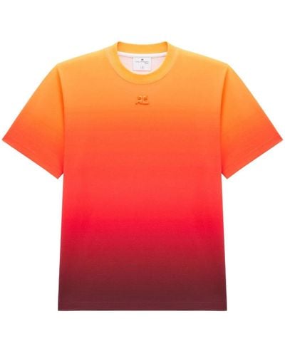 Courreges T-Shirt With Shaded Effect Embroidered Logo - Orange