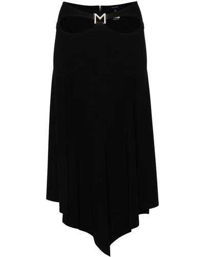 Mugler Midi Skirt With Logo Plaque - Black