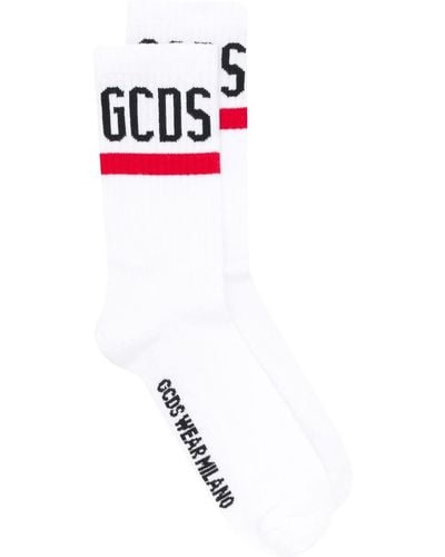 Gcds Ribbed Socks With Logo - White