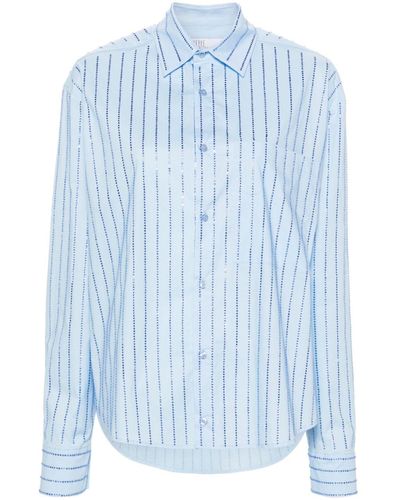 GIUSEPPE DI MORABITO Striped Shirt With Rhinestones - Blue