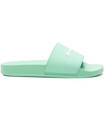 Palm Angels Slide Sandals With Embossed Logo - Green