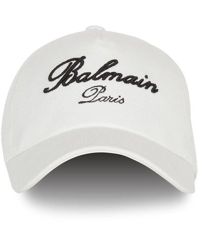 Balmain Baseball Hat With Signature Embroidery - White