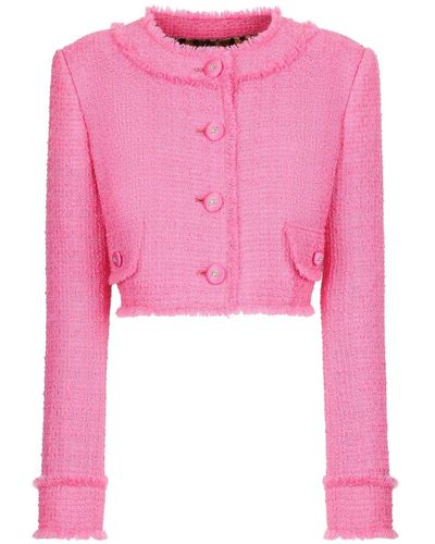 Dolce & Gabbana Cropped Jacket With Round Neckline - Pink