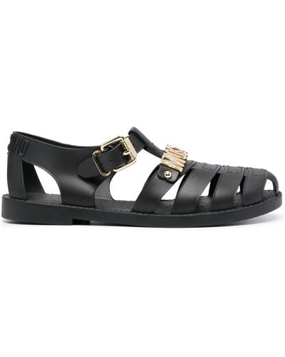 Moschino Flat Sandals With Logo - Black