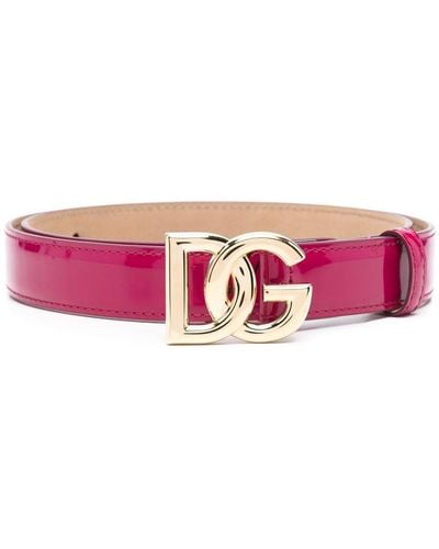 Dolce & Gabbana Patent Leather Belt With Logo Plaque - Pink