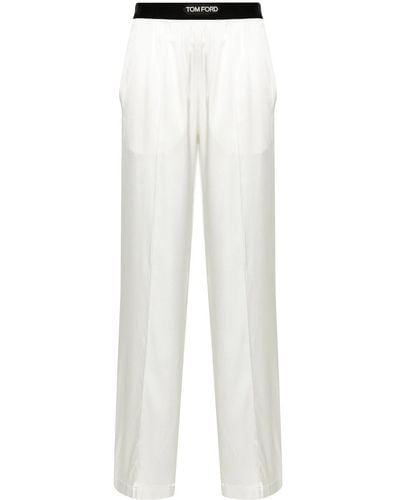 Tom Ford Pyjama Trousers With Velvet Trim - White