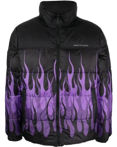 Vision Of Super Down Jacket With Flame Motif - Black
