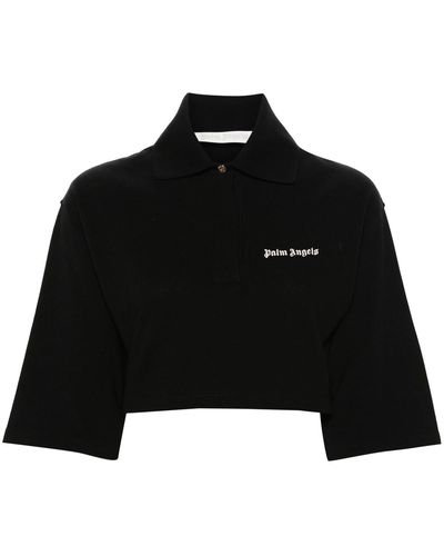 Palm Angels Cropped Polo Shirt With Logo - Black