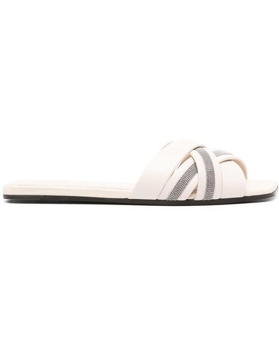Brunello Cucinelli Leather Sandals With Chain Detail Monili - White