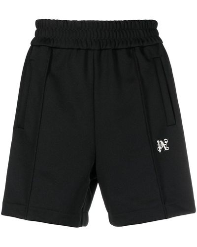 Palm Angels Striped Sports Shorts With Embroidery - Black