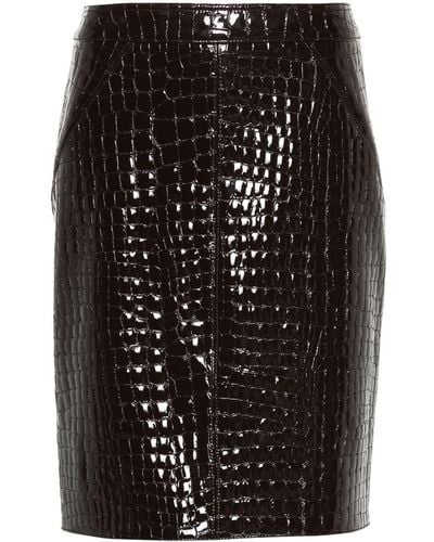 Tom Ford Crocodile Embossed Leather Skirt - Black