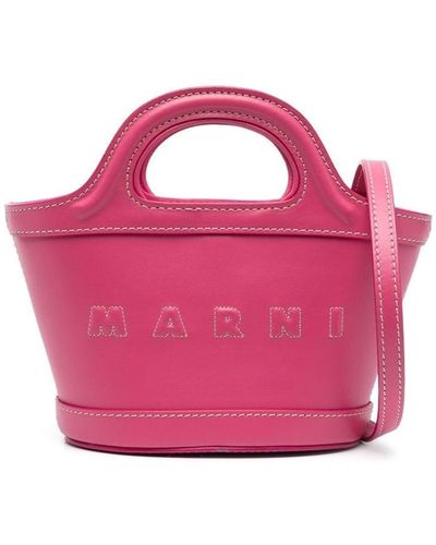 Marni Leather Tote Bag With Logo - Pink