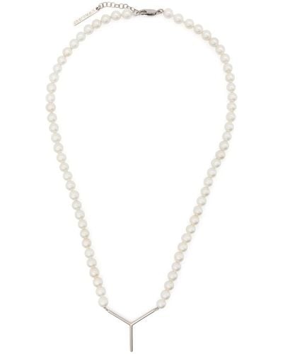 Y. Project Pearl Necklace With Logo Plaque - White