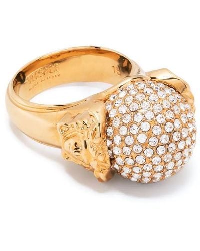 Versace Ring With Crystals - Metallic
