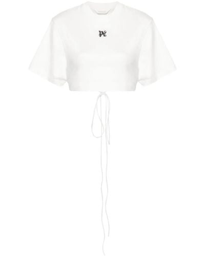 Palm Angels Cropped T-Shirt With Embroidery - White