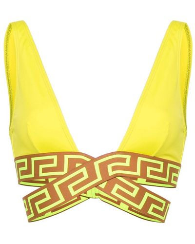 Versace Greca Triangle Bikini Top - Yellow