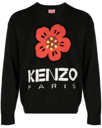 KENZO Boke Flower-Motif Wool Jumper - Black