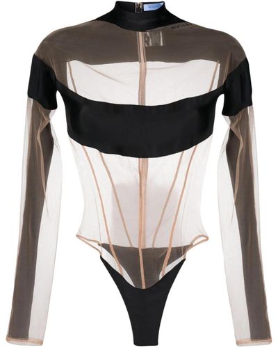 Mugler Illusion Bodysuit With Semi-Transparent Details - Black